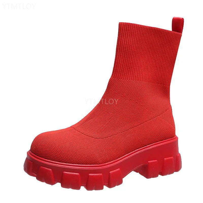 Autumn Winter Couple Socks Shoes Women Thick Soled Casual Large Size Red Knitted Short Ytmtloy Chelsea Boots Botines De Mujer