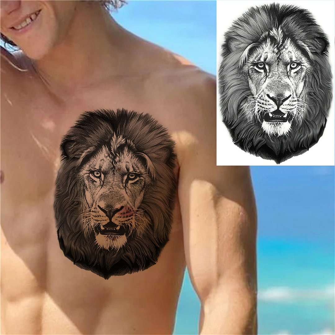 Realistic Monster Lion Temporary Tattoos For Men Women Adult Chest Black Tiger Tattoo Sticker Geometric Wolf Fake Tatoos Body