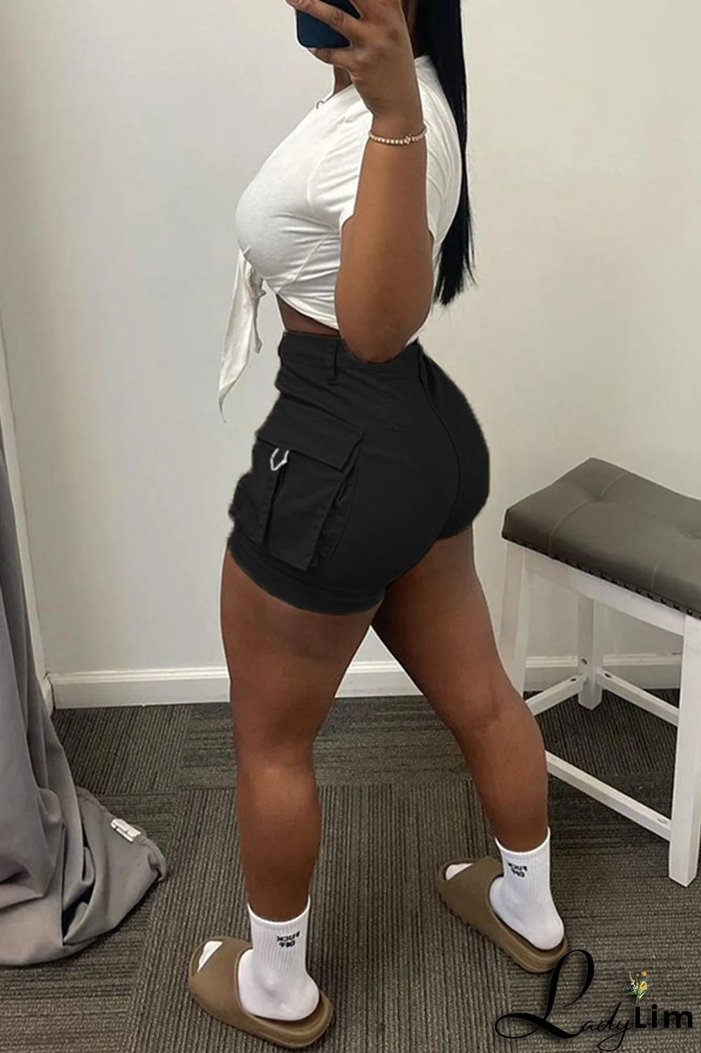 Pink Fashion Casual Solid Patchwork Regular High Waist Shorts