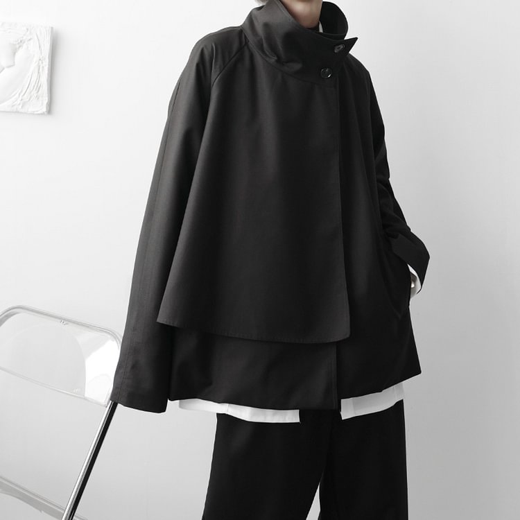Dawfashion-Niche Stand-up Collar Deconstructed Asymmetrical Loose Jacket-Yamamoto Diablo Clothing