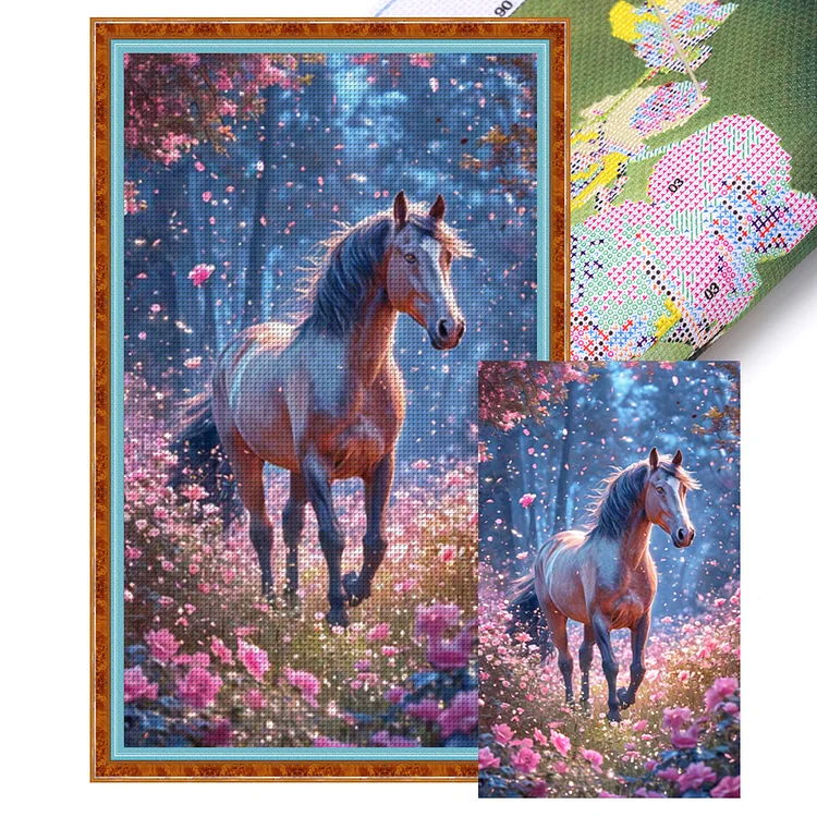 Horse In The Flowers (30*50cm) 11CT Stamped Cross Stitch gbfke