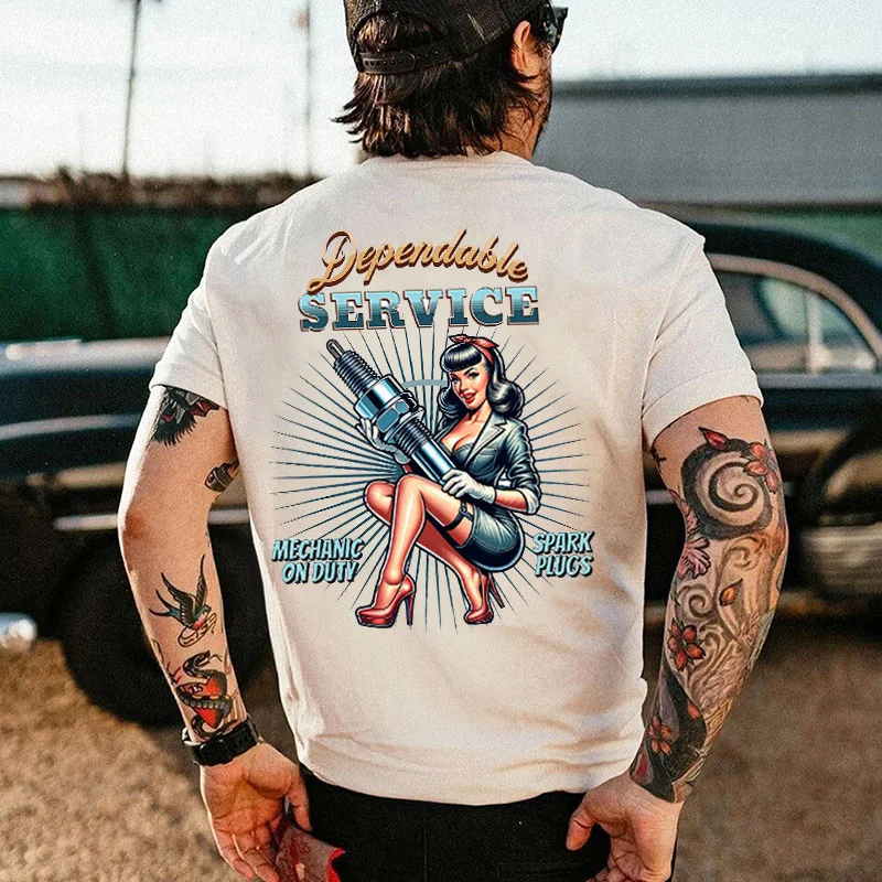 DEPENDABLE Sexy Lady Spark Plug Print Men's T-shirt