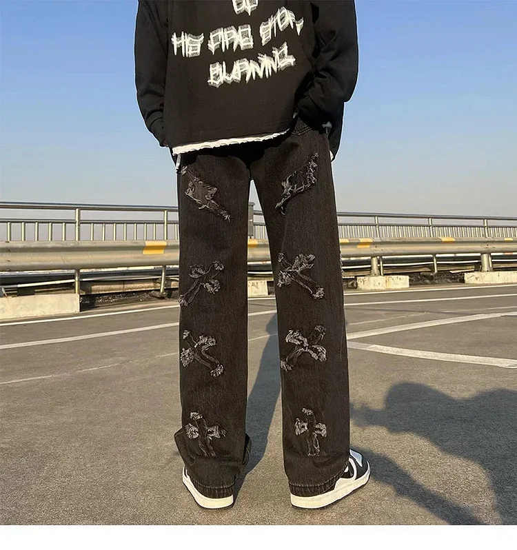 Embroidered Flare Denim Pants