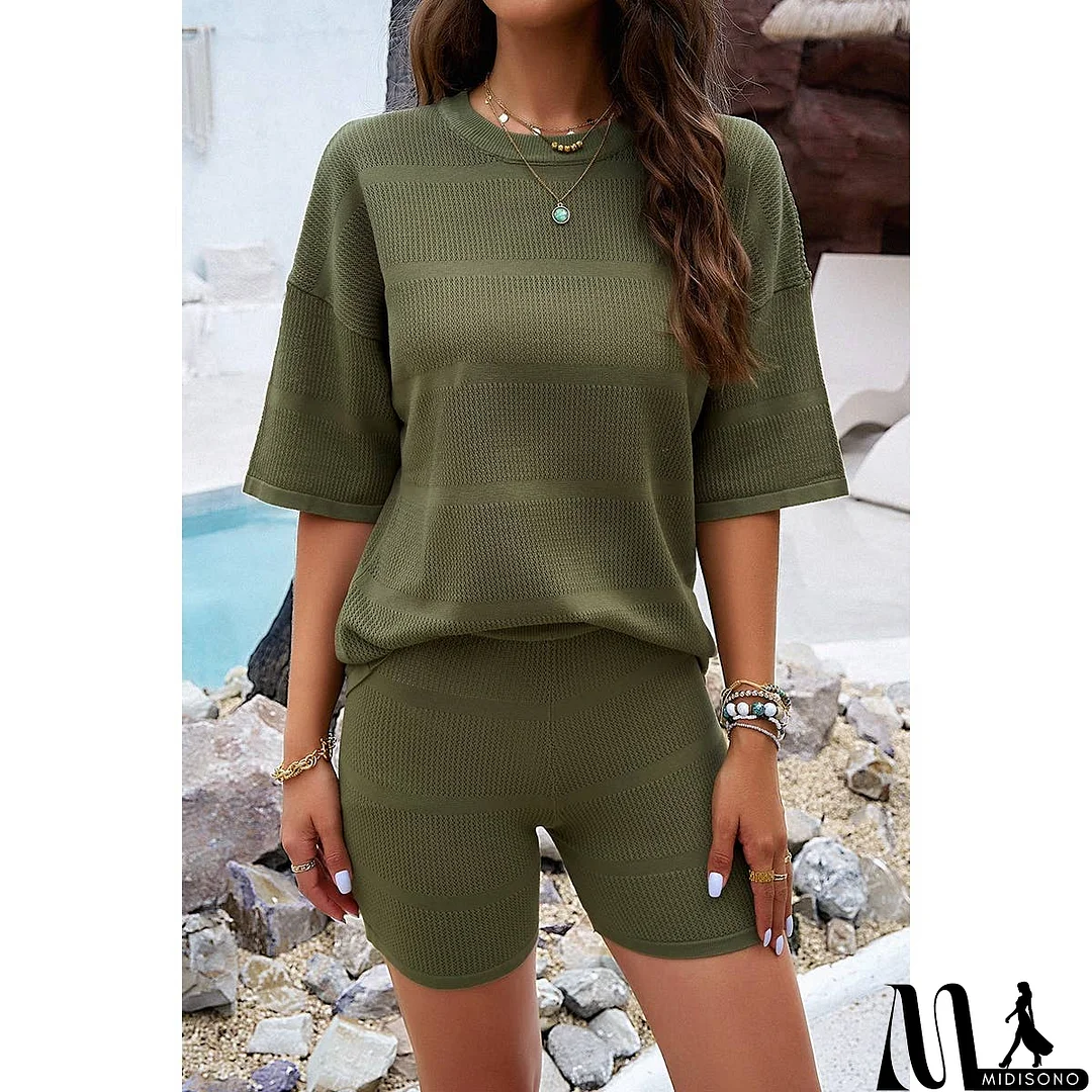 MidiSono - Two Pieces Solid Drop Shoulder Activewear Sets