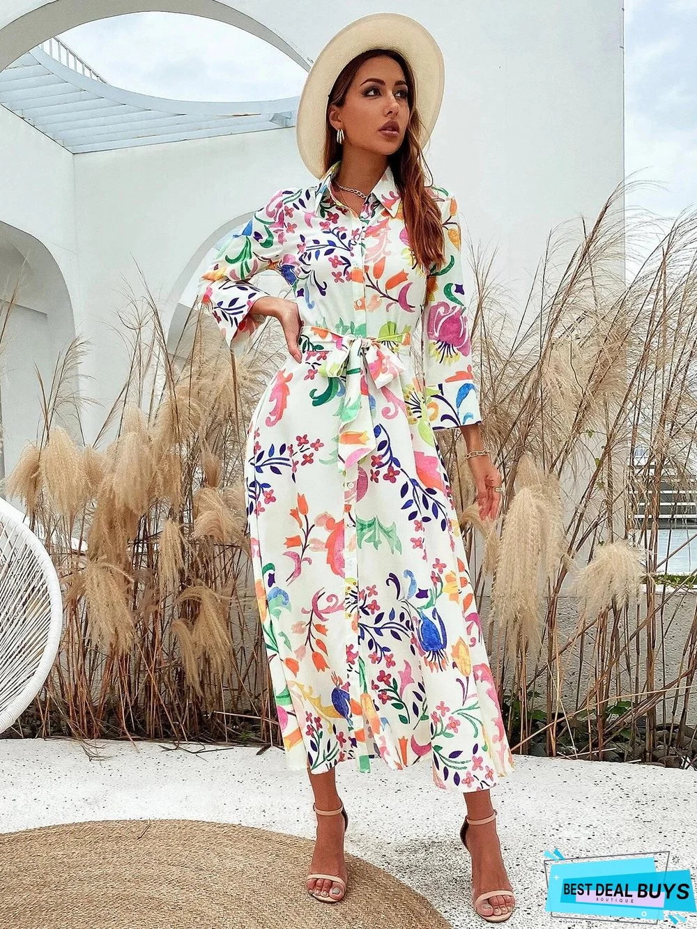 Sweet Printed Strap Big Swing Dress