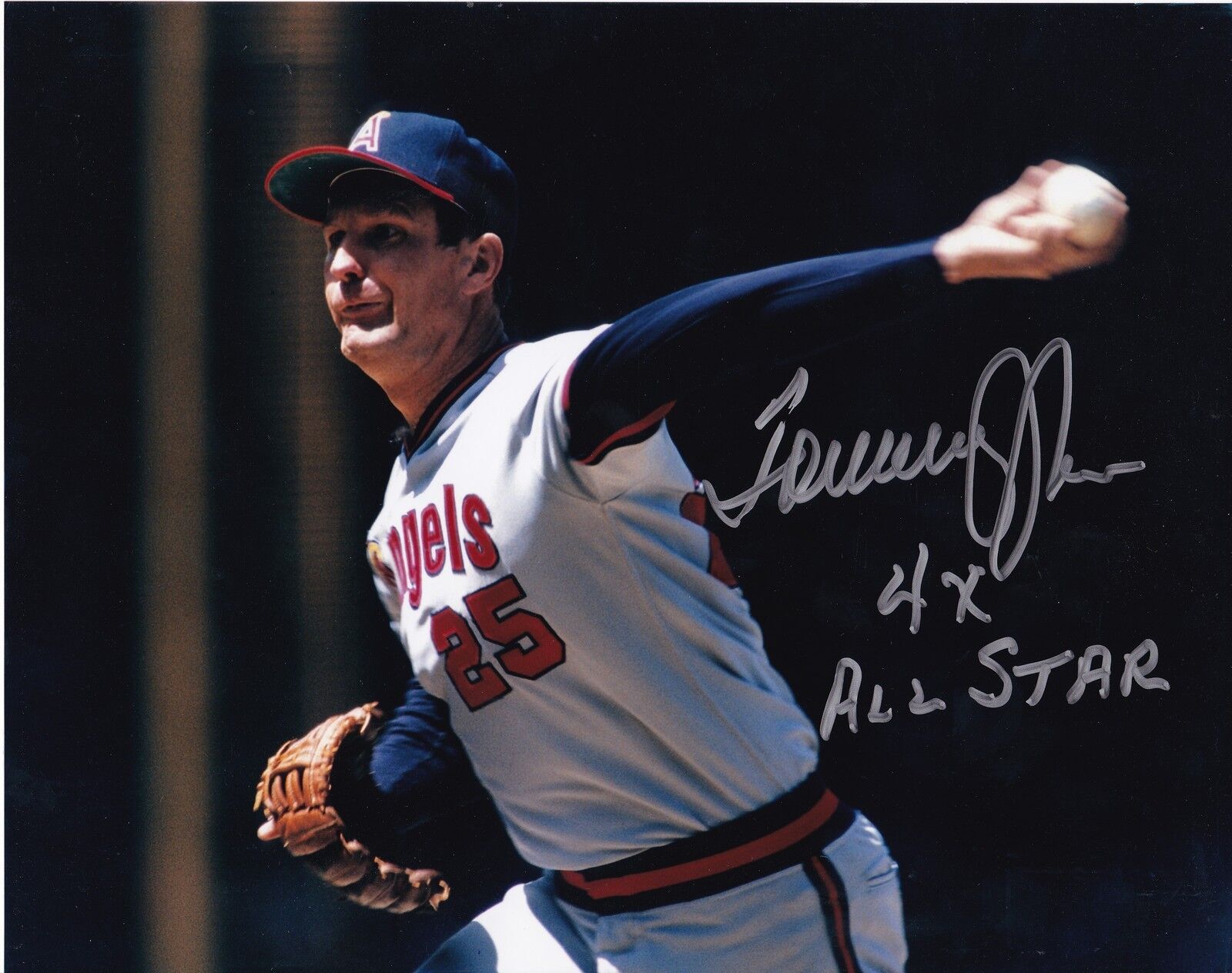 TOMMY JOHN CALIFORNIA ANGELS 4 X ALL STAR ACTION SIGNED 8x10