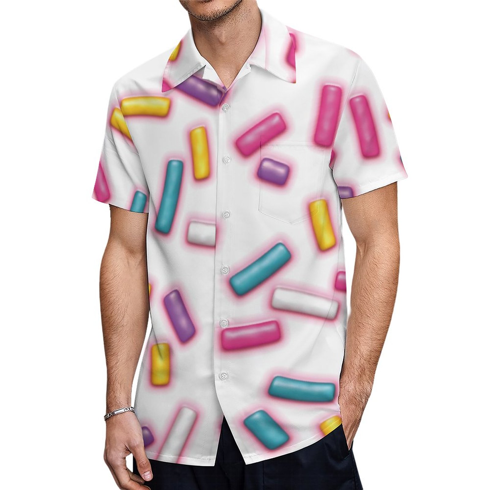 Cupcake Sweet Sprinkles Pattern Hawaiian Shirt Mens Button Down Plus Size Tropical Hawaii Beach Shirts
