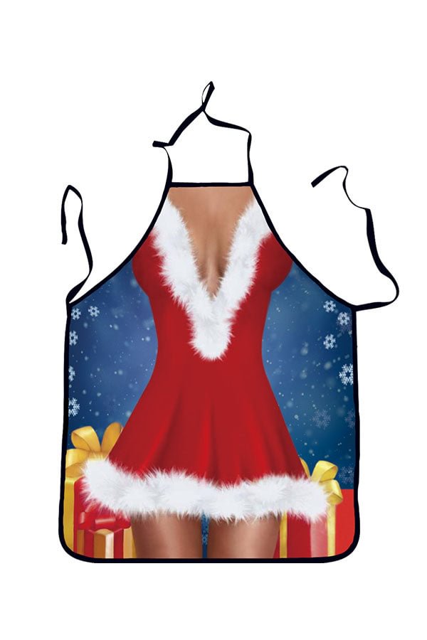 Funny Adult Party Cosplay Sexy Lingerie Print Christmas Apron Red-elleschic