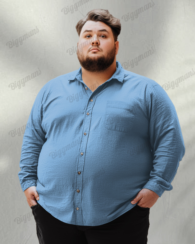 Solid Color 4 Color Optional Pocket Long Sleeve Lapel Shirt Men's Plus Size
