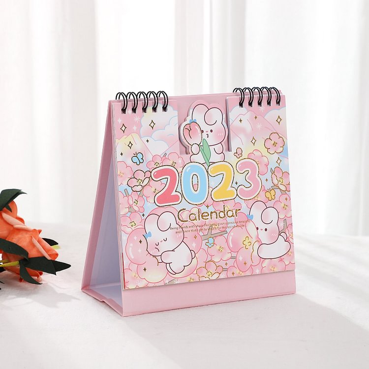 JOURNALSAY 2023 Cartoon Creative Small Desk Calendar 17 Sheets Cute Girl Concave Convex