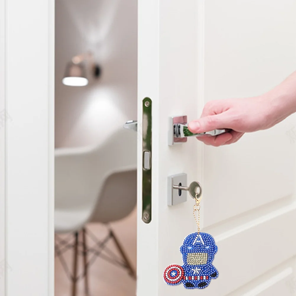 5pcs Mosaic Diamond Painting Keychain 5D DIY Rhinestone Keyring Kit(Double Sided)