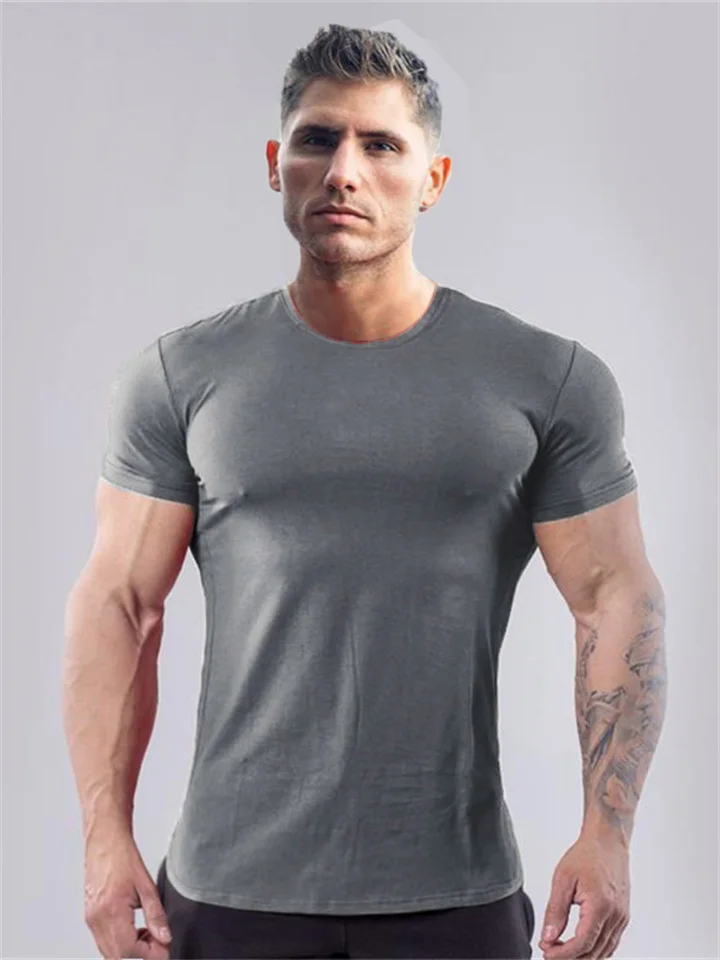 Men's T shirt Tee Tee Solid Color Crew Neck Sports Gym Short Sleeve Clothing Apparel Cotton Sportswear Classic Muscle Esencial | 168DEAL