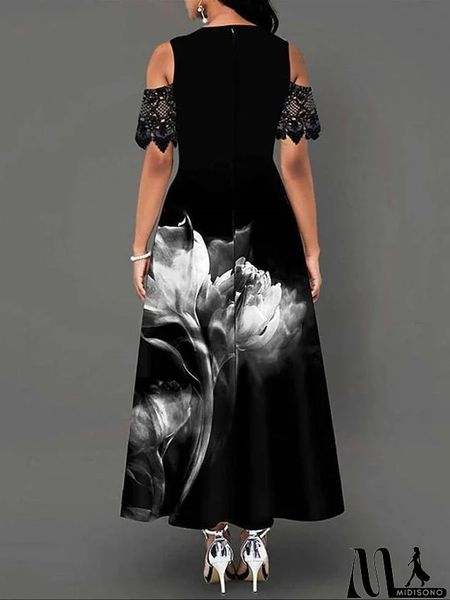 Work Dress Lace Dress Semi Formal Dress Fashion Midi Dress Lace Pocket Crew Neck Short Sleeve Floral Regular Fit Black Apricot Summer Spring S M L XL XXL for Women