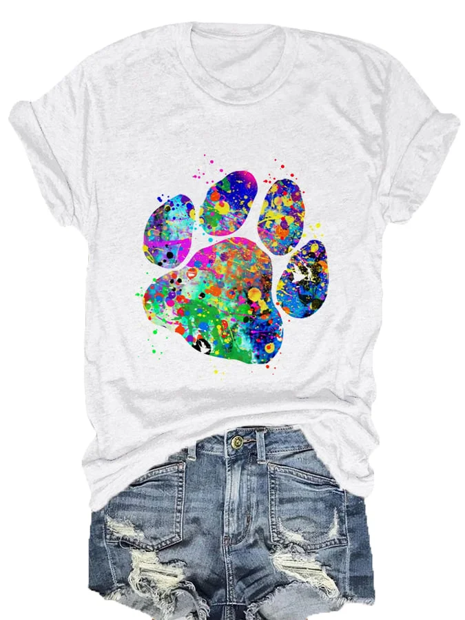 Colorful Paw Print Women's T-shirt