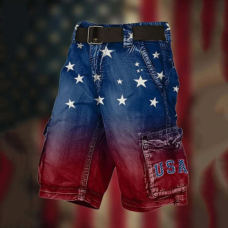 VChics Men's Independence Day Contrast Multi-pocket Cargo Shorts