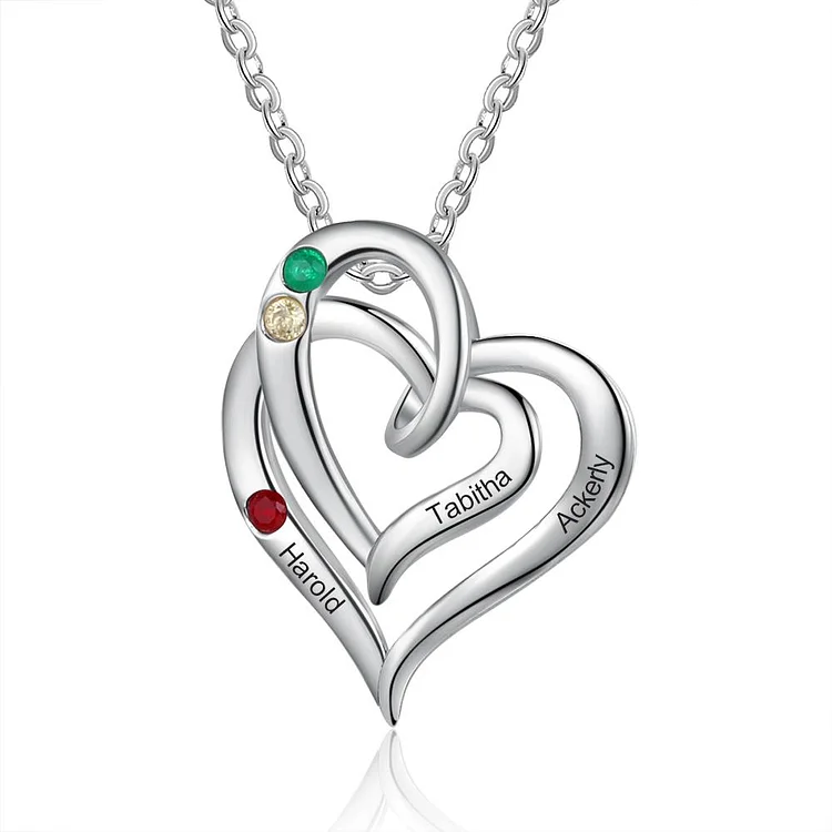 Collar con 3 nombres personalizados Colgante de corazón con 3 piedras de nacimiento