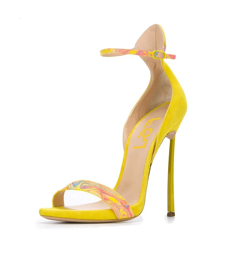 Women's Yellow Stiletto Heels Dress Shoes Open Toe Ankle Strap Sandals |FSJ Shoes