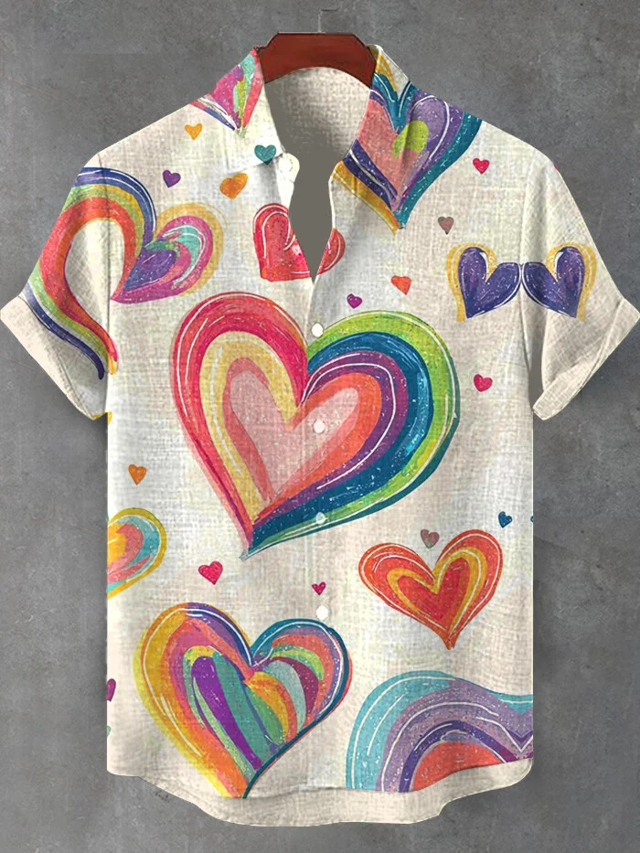 Men's Valentine's Day Graffiti Love Art Print Short Sleeve Shirt