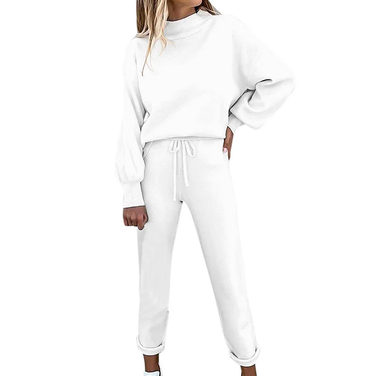 ANB -  Women Fashion Pure Color Winter Suit Pants Long Sleeve Crew Neck Pullover