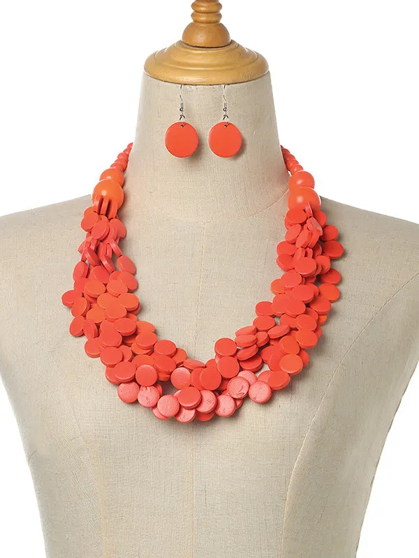 Rustic Charm Multi-Layer Wood Bead Necklace & Earring Set