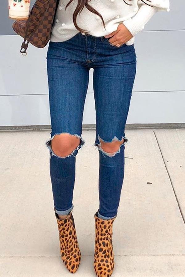 Womens Stylish Slim-Fit Ripped Jeans-Allyzone-Allyzone