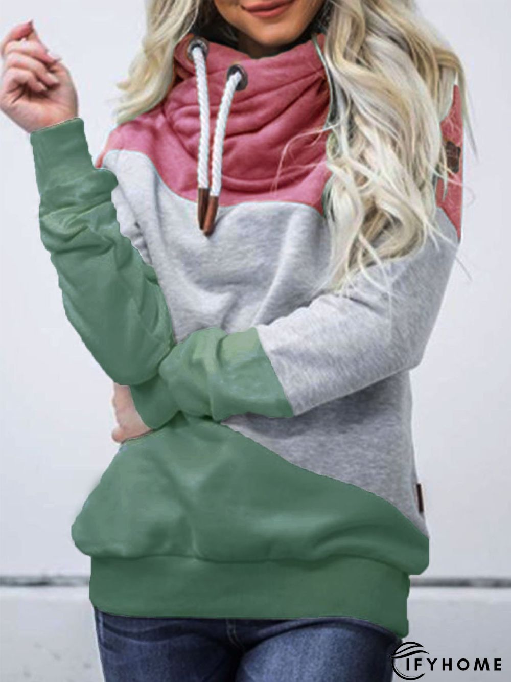 Long Sleeve Paneled Solid Hoodie Sweatshirts | IFYHOME