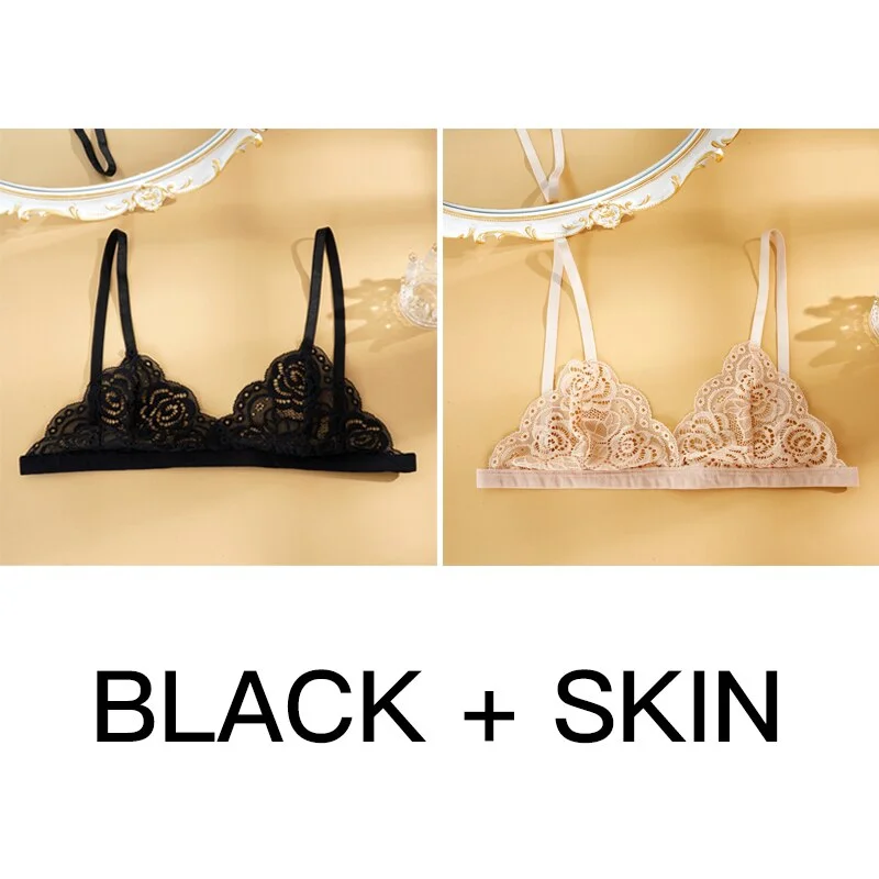 Sexy Woman Bra Floral Lace Bra Wire Free Bralette Female Unlined Breathable Lingerie Ultra-Light Adjustable Brassiere Hot 1/2pcs