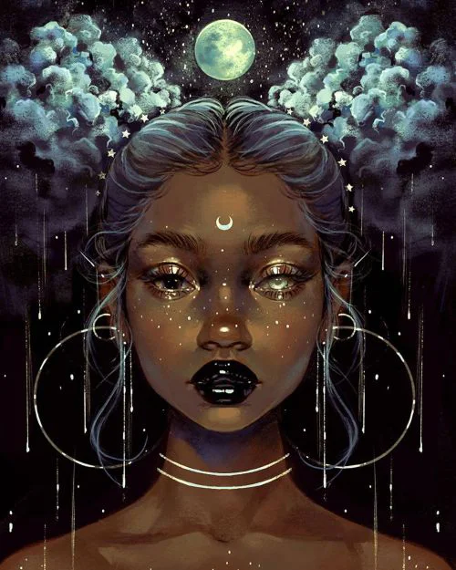 Black Moon Girl 40*50CM(Canvas) Diamond Painting gbfke