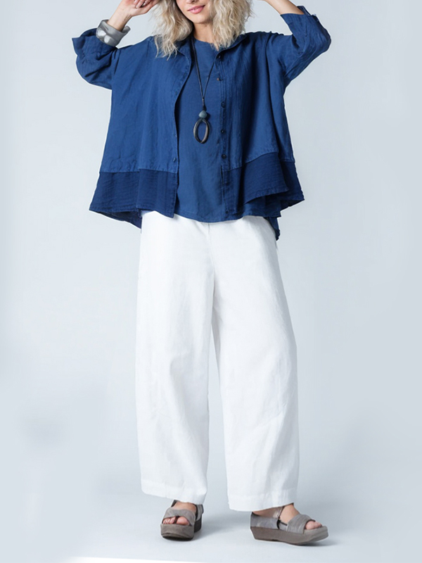Loose Solid Color Long Sleeve Button Up Blouses
