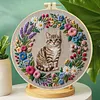 Wreath Cat-DIY Embroidery Kit with Pattern Cotton Threads Needles Hoop 30*30cm