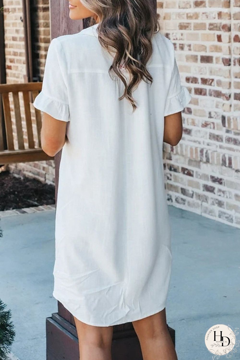 Solid Color Ruched V-Neck Dress