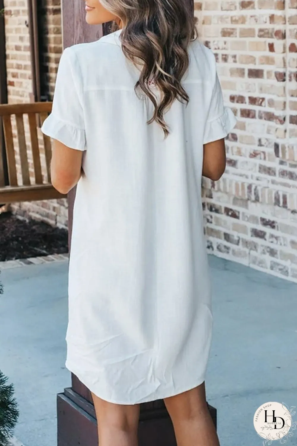 Solid Color Ruched V-Neck Dress
