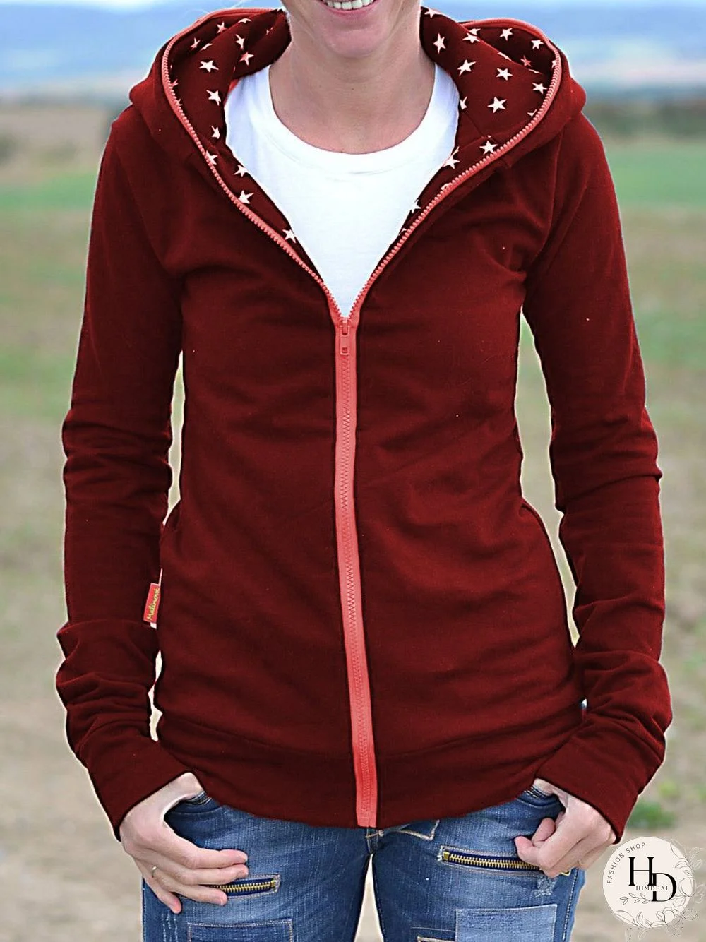 Navy Blue Hoodie Casual Plus Size Knit coat