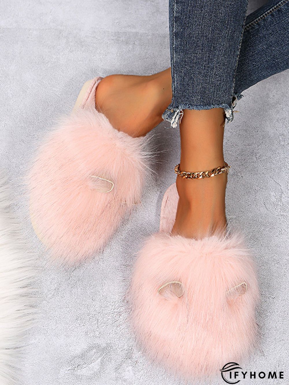 Cute Cat Ears Mohair Warm Fleece Indoor Slippers | IFYHOME