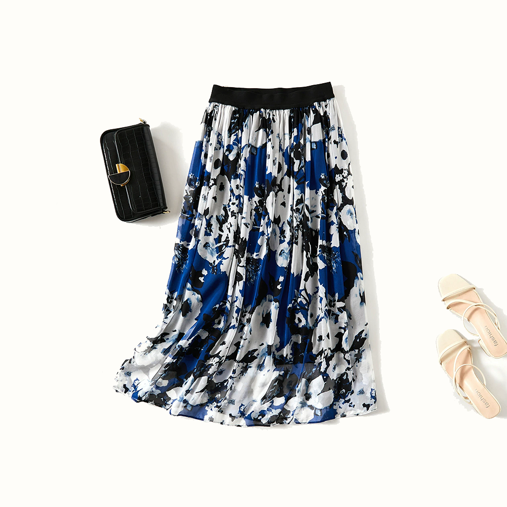 Artistic Silk Skirt with Abstract Prints for Art Exhibiton REAL SILK LIFE