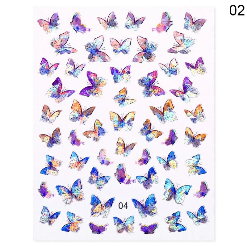 1PC 3D Butterfly Nail Sticker Spring Flower Leaves Alphabet Valentines's Day Transfer Foil Slider Nail Art Decoration Manicures