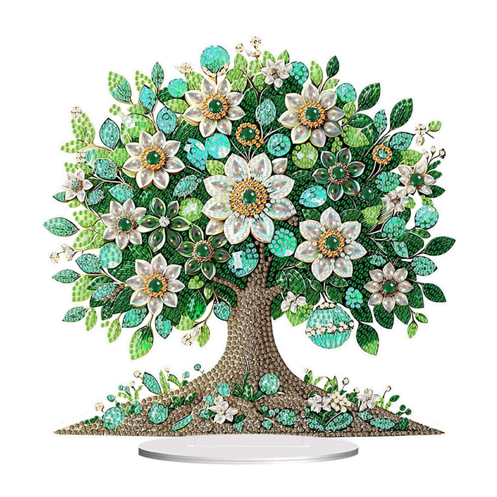 Flowers Acrylic Table Top Diamond Painting Ornament Kits Home Decor (Tree)
