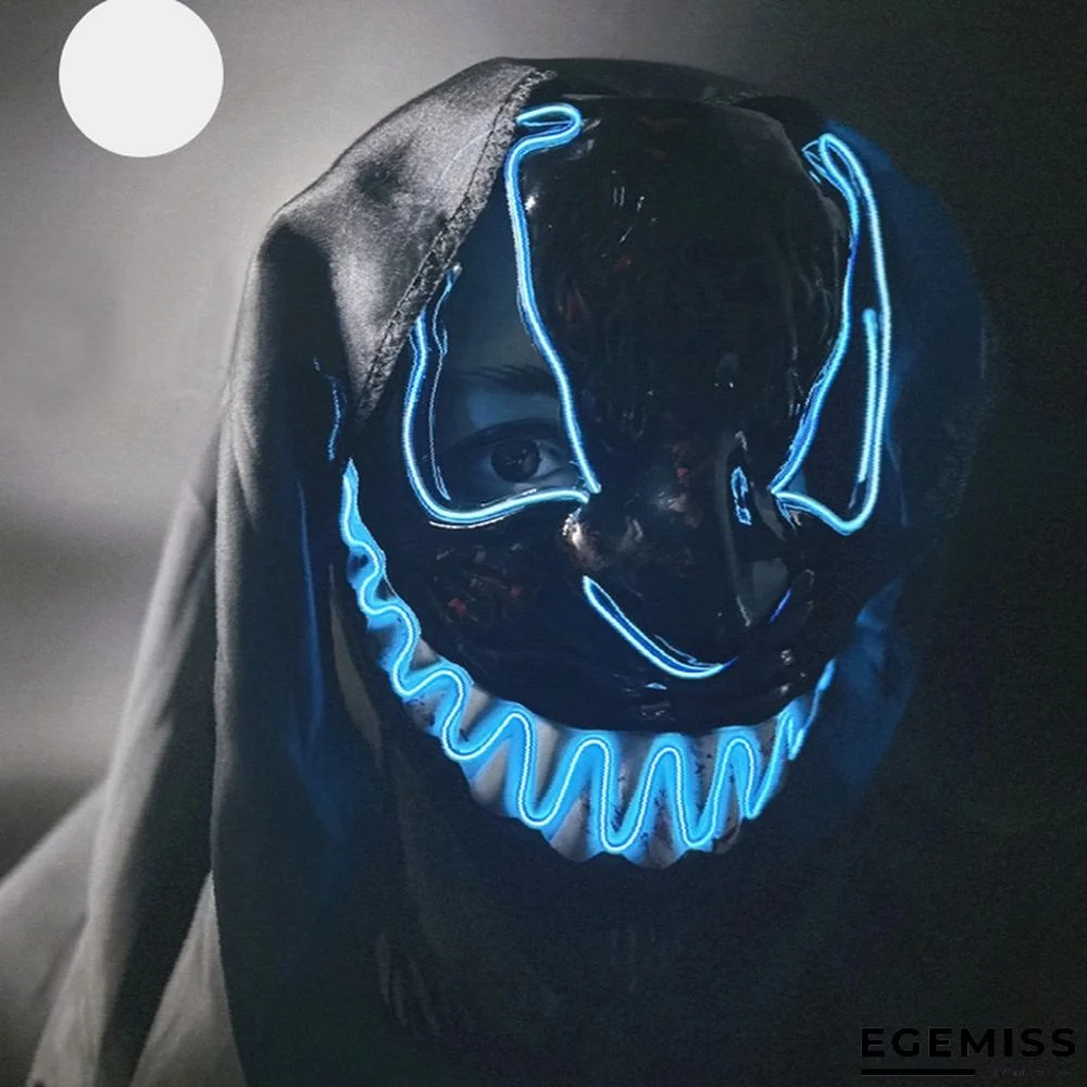 Blue Scary Halloween Mask LED Light up Mask Cosplay Glowing in The Dark Mask Costume Halloween Face Masks | EGEMISS