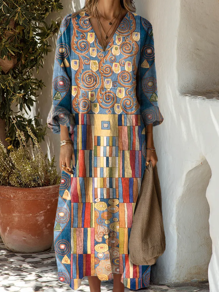 Women's Geometric Pattern Art Print Cotton Dress