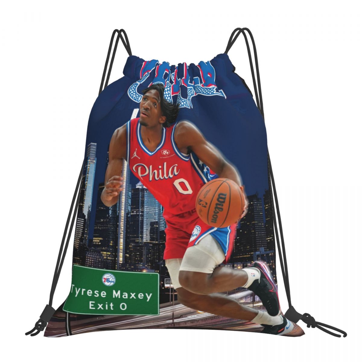 Philadelphia 76ers Tyrese Maxey Artistic Waterproof Adjustable Lightweight Gym Drawstring Bag