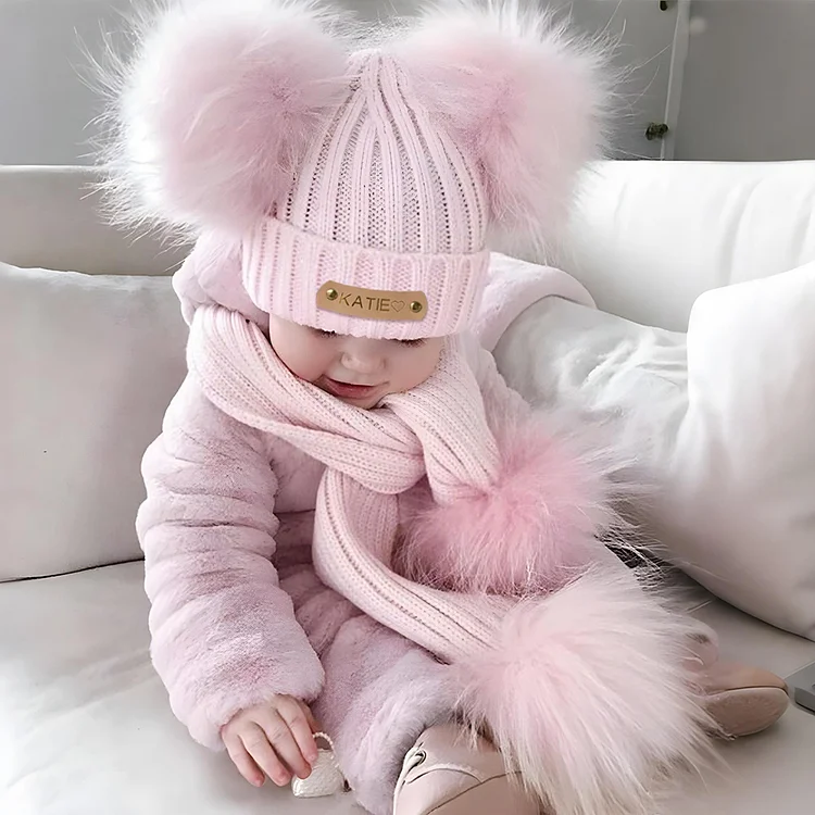 Personalized Leather Patch Beanie for Kids and Adults, Custom Name Winter Hat