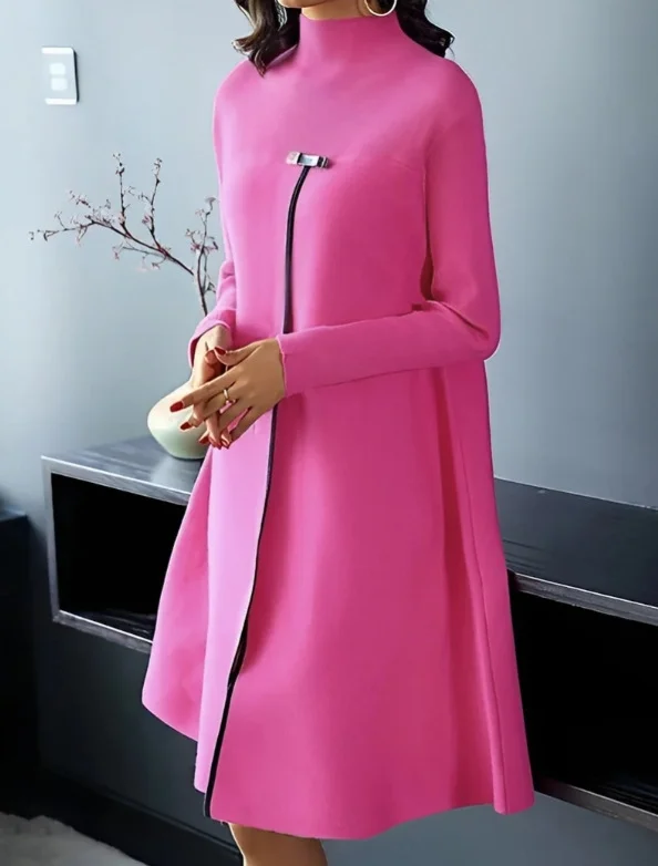 Wongn Wongn Women's Wear Temperament Elegant Solid Color Long-Sleeved High Collar Show Thin Large Hem Dress