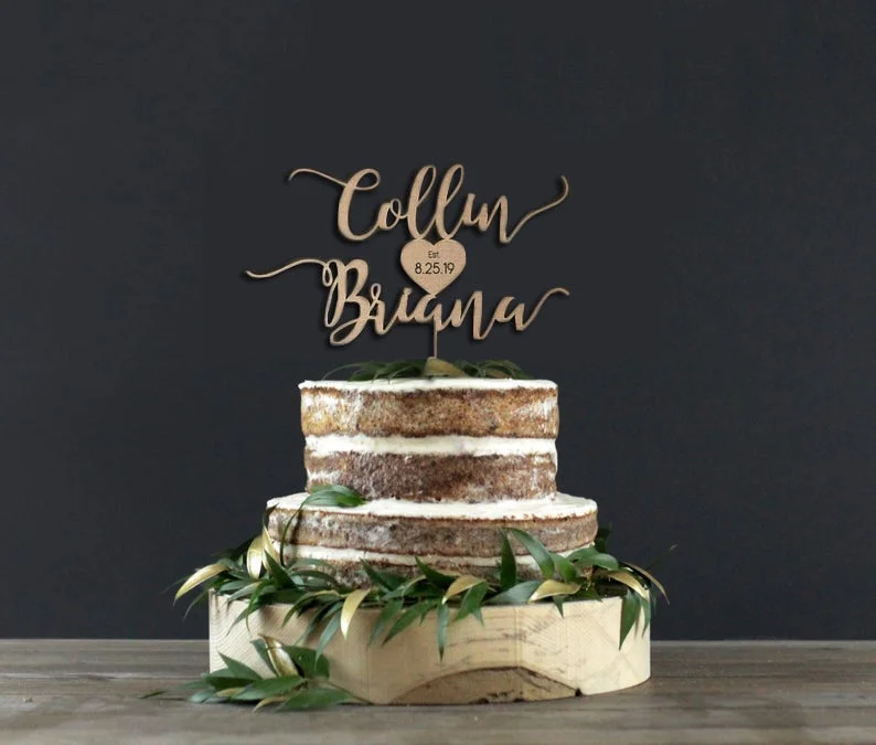 Personalized Cake Topper Decoration For Happy Birthday Party Cake Topper Decor DIY Wood Wedding Cake Mr& Mrs Decorations 515-1