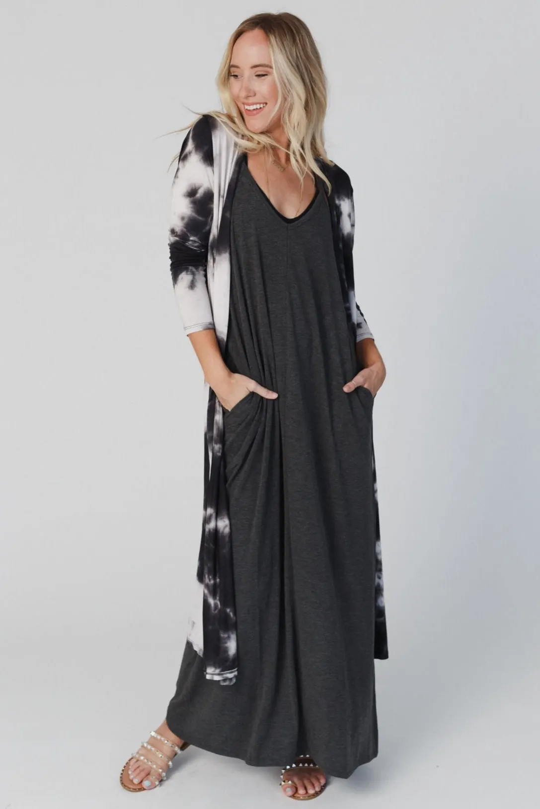 My Go To Duster Cardigan - Black Tie Dye
