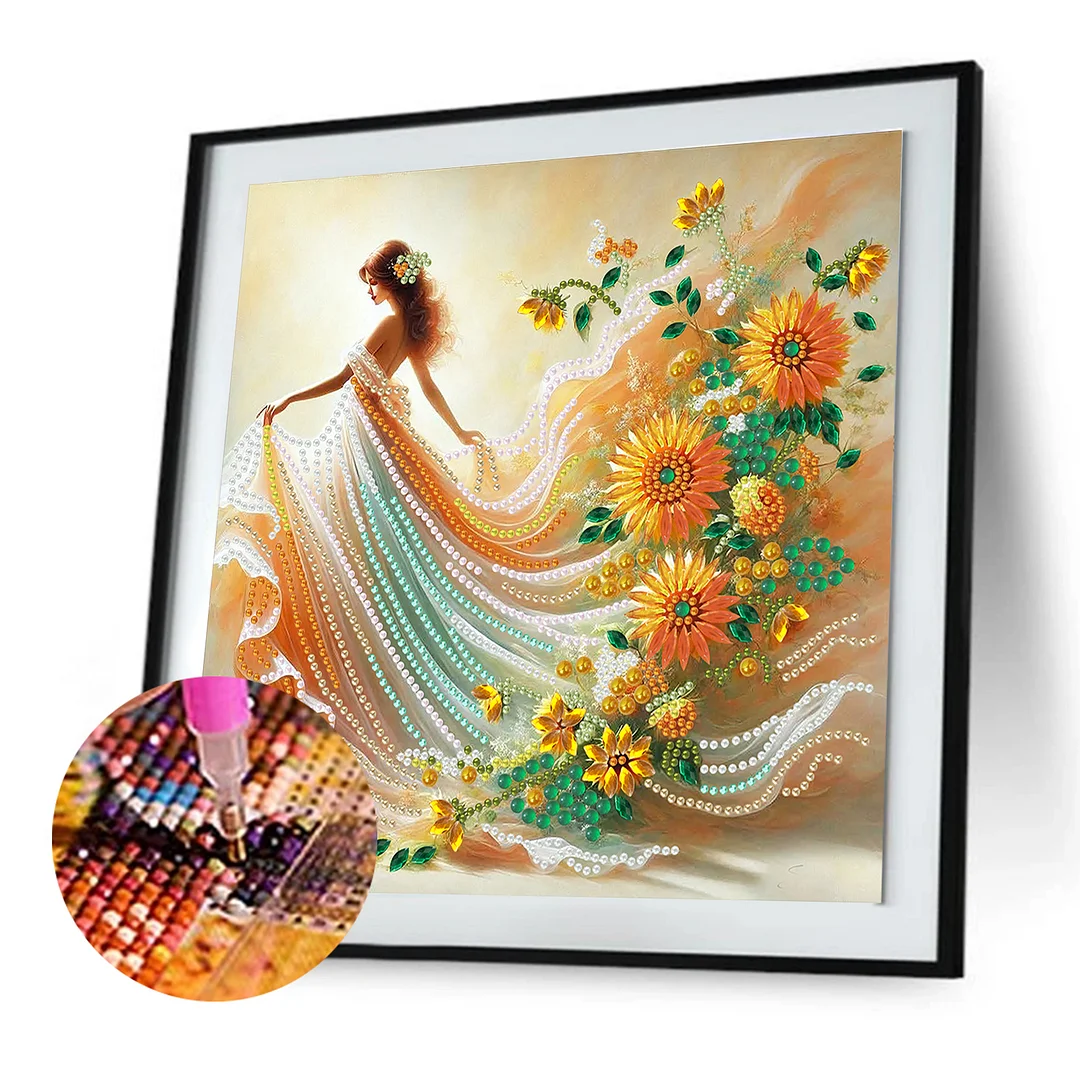 Diamond Painting - Partial Special Shaped Drill - Sunflower Dancing Girl(Canvas|30x30cm)