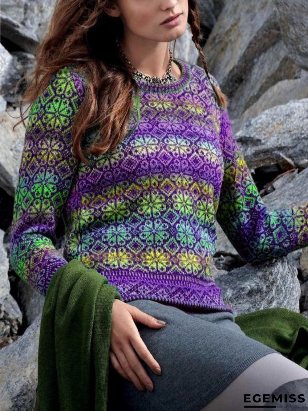 Casual Long Sleeve Round Neck Plus Size Sweater | EGEMISS