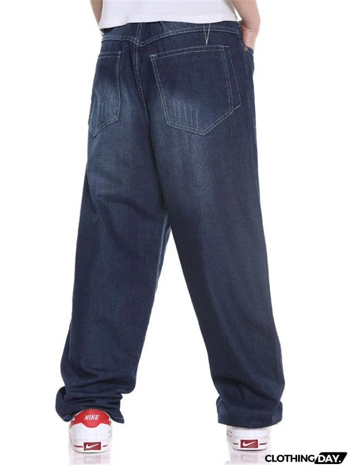Loose-Fit Faded Effect Classic Pocket Wide-Leg Full-Length Jeans
