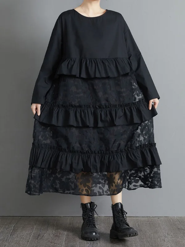 Retro Loose Lace Stitching Casual Dress - yankia