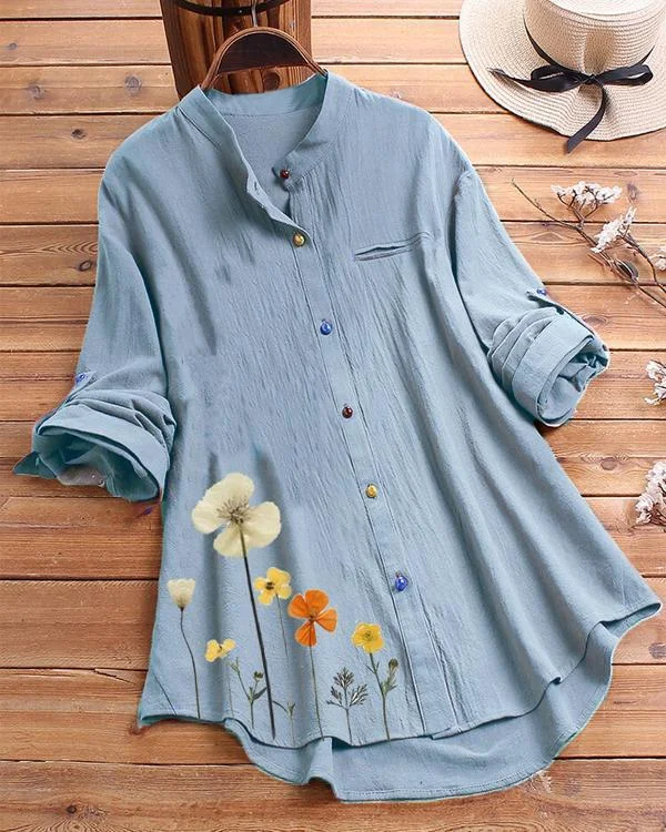 flower print colorful button long sleeve shirt for women p123271