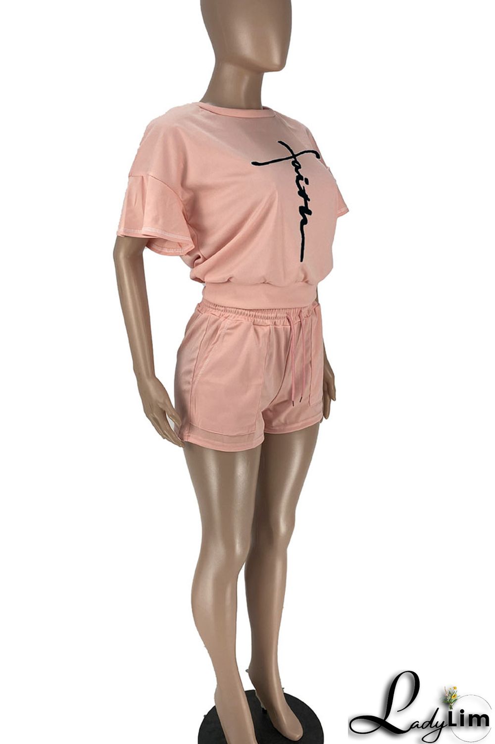 Blue Casual Print Split Joint O Neck Short Sleeve Two Pieces